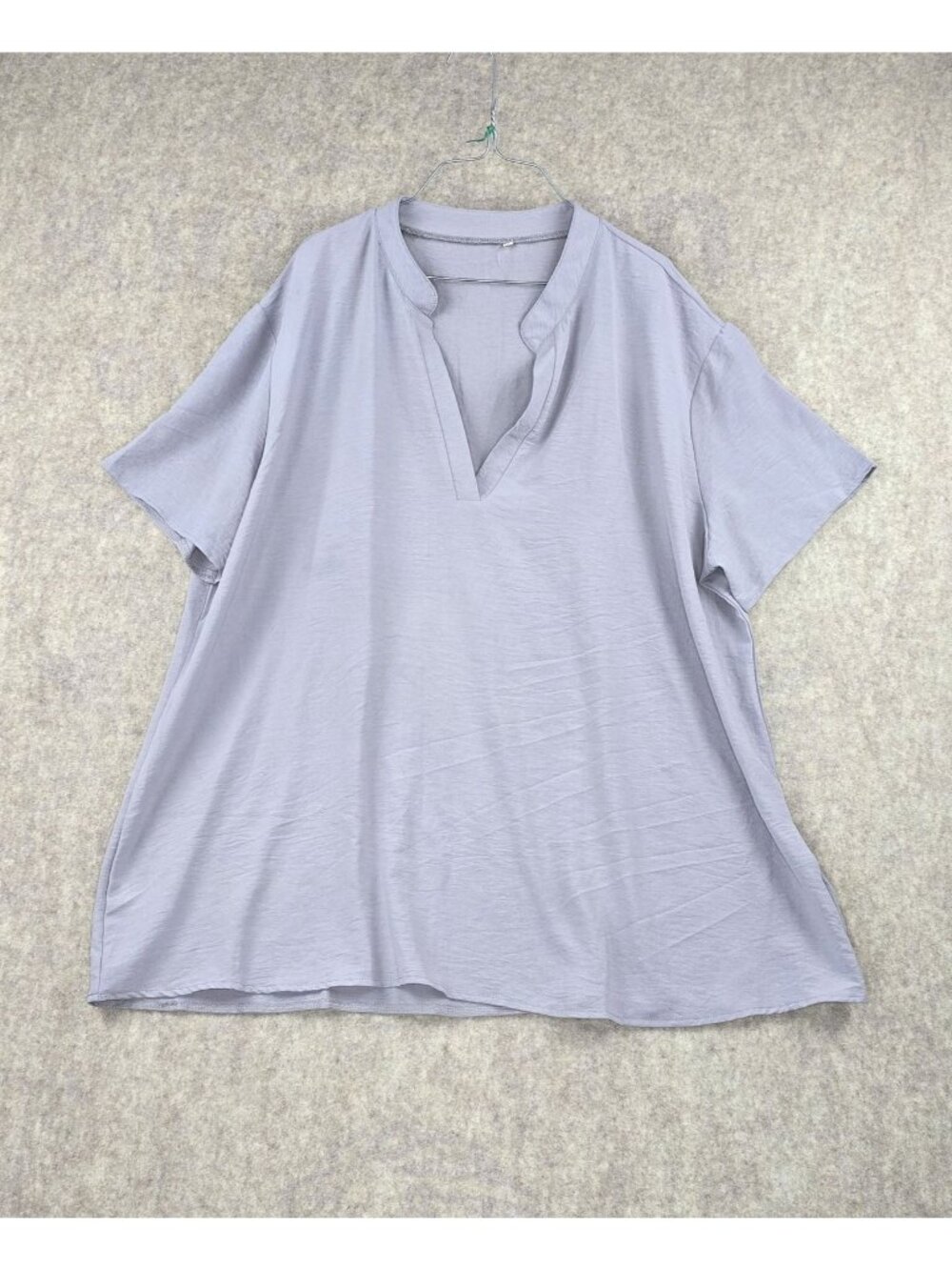 Loose Fit  Short Sleeve Split V-Neck Light Gray Top Size 5XL Polyester Blend